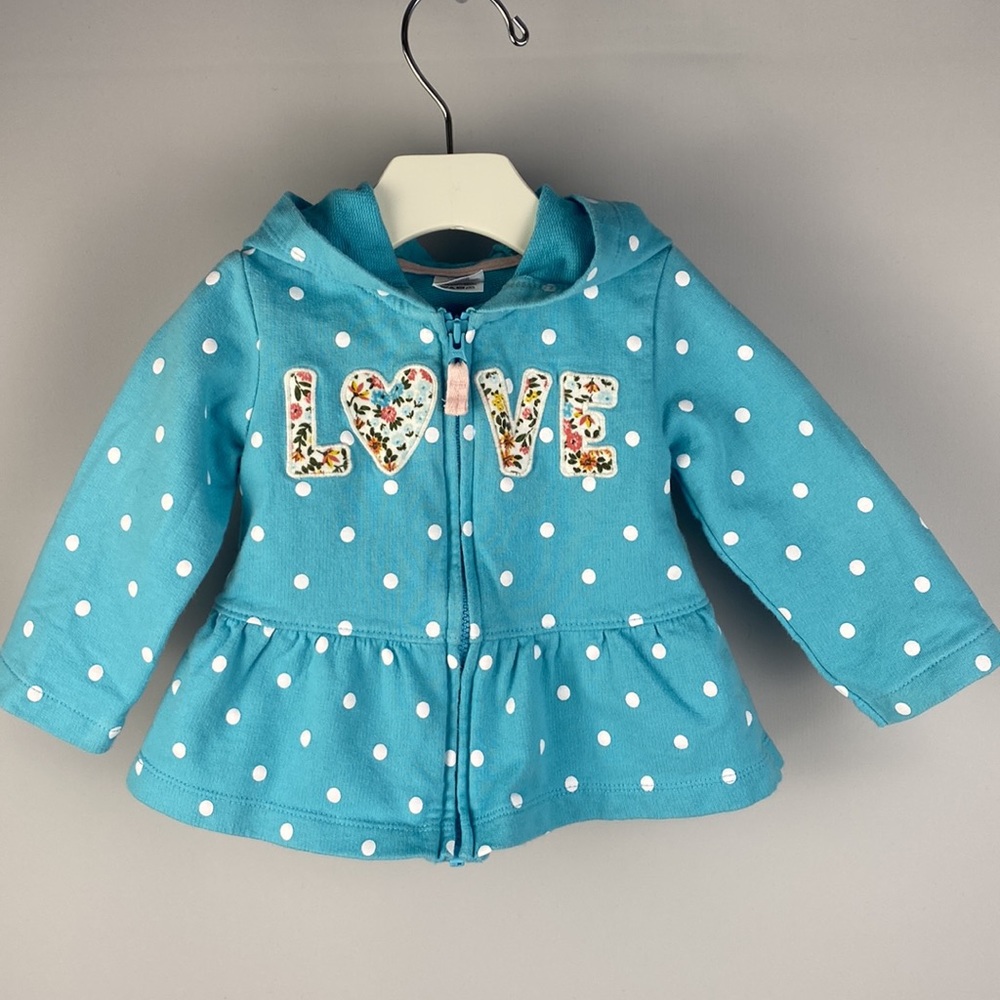Carter's Polka-Dot Floral Love Peplum Zip-Up Hoodie size 9 Months